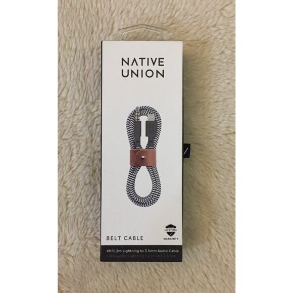 Native Union Belt 4' Braided 3.5mm Aux Audio Cable - Zebra - Picture 1 of 2